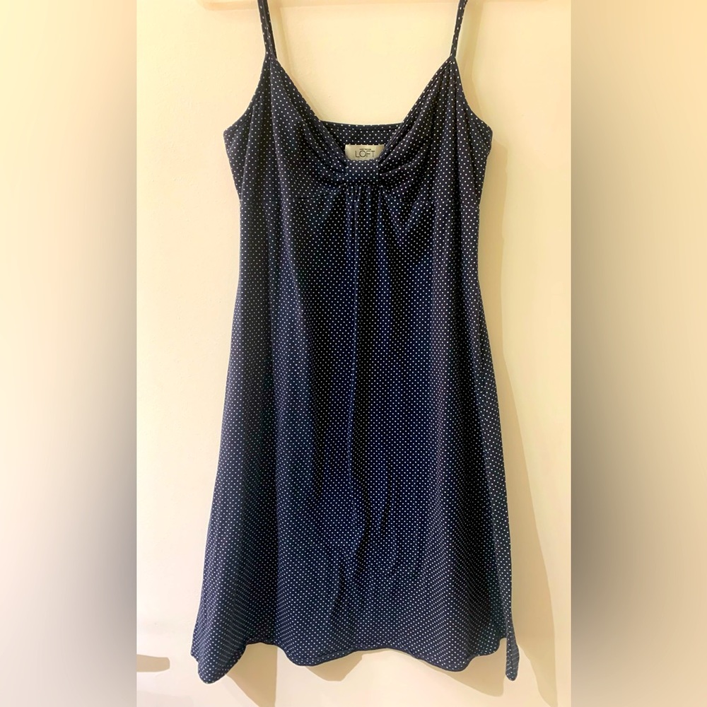 Loft Navy Polka Dot Sleeveless Dress